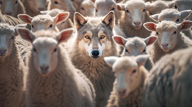 Moutons et un loup avec un mouton