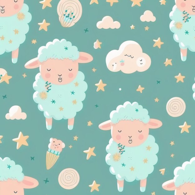 des moutons mignons et des étoiles en arrière-plan