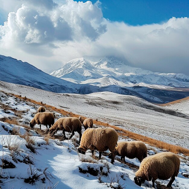 des moutons sur la neige