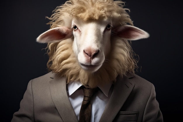 Moutons portant un costume et une cravate avec des poils longs IA générative