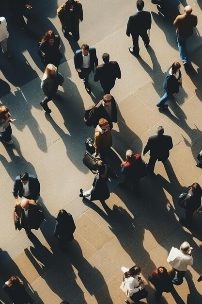 mouvement aérien de la foule à travers le passage pour piétons