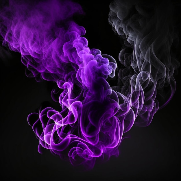 Mouvement délicat de fumée de cigarette violette sur fond noir
