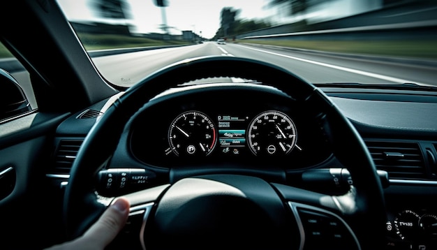 Photo mouvement flou sur un trajet sur autoroute à plusieurs voies généré par l'ia