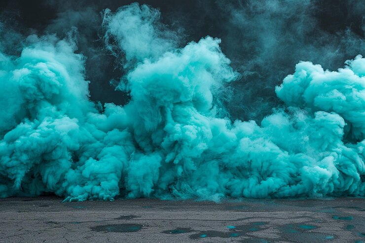 Photo le mouvement de la fumée turquoise s'étend sur un fond noir