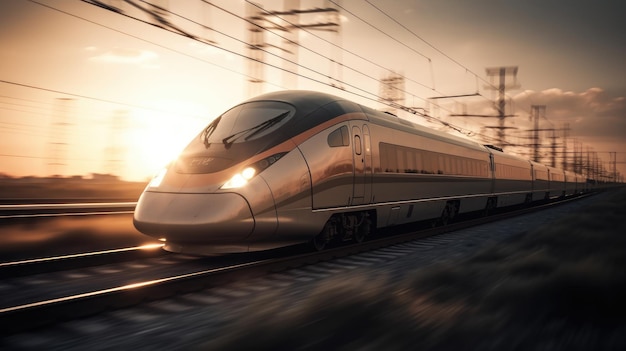 mouvement à grande vitesse du train au coucher du soleil Créé avec une IA générative