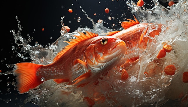 Photo mouvement sous-marin d'animaux aquatiques vibrants dans les éclaboussures sauvages générées par l'intelligence artificielle