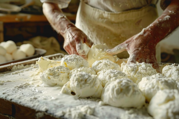 Mozzarella faite maison avec du lait frais en l'honneur de la tradition italienne