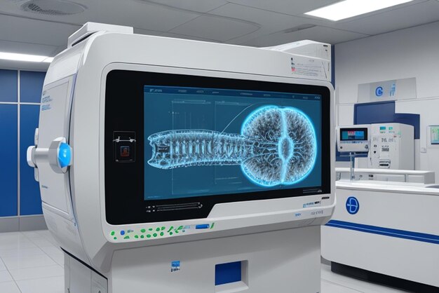 Photo mri ou ct scan machine de diagnostic médical avancé au laboratoire de l'hôpital comme large bannière avec espace de copie sont