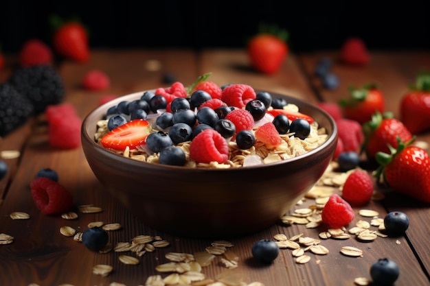 Photo muesli naturel de l'avoine des fruits de la nourriture générer ai