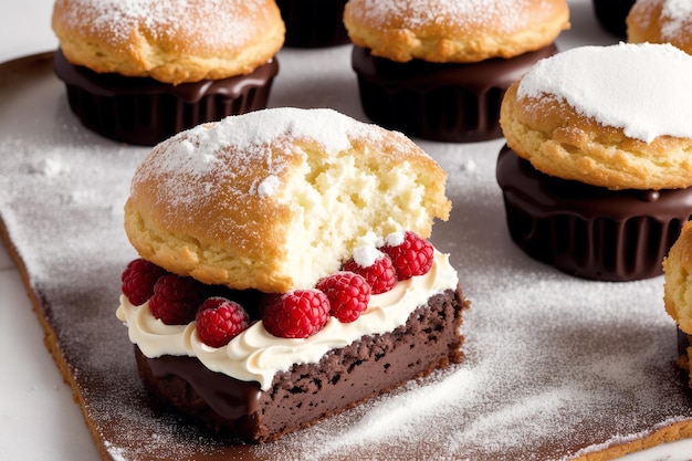 Un muffin au chocolat avec des framboises sur le dessus