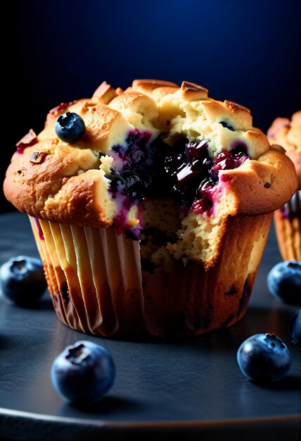 Un muffin aux bleuets en gros plan