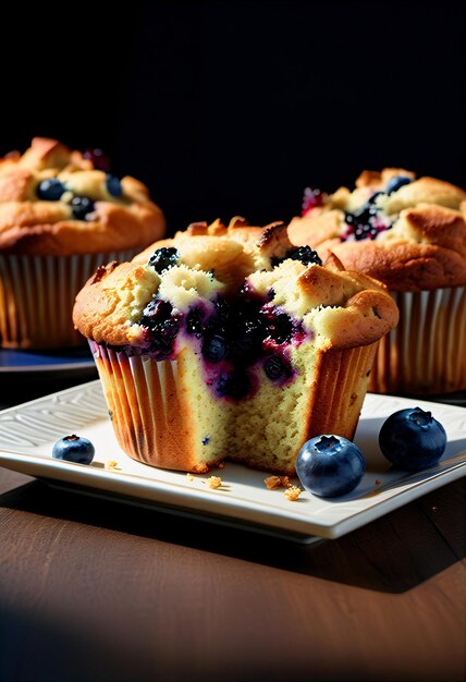 Photo un muffin aux bleuets en gros plan