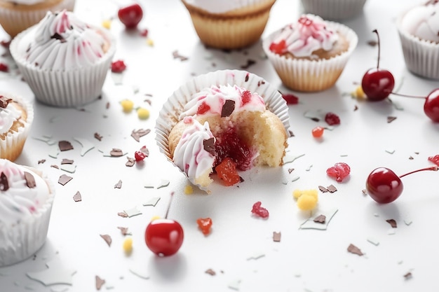 un muffin de gâteau sur fond blanc