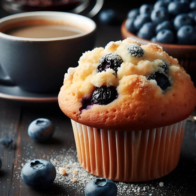 un muffin réaliste dans une cuisine sombre.