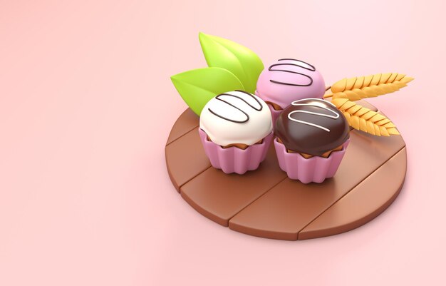 Muffins 3D isolés Illustration 3D