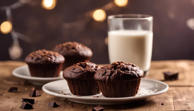 Muffins au chocolat faits maison avec du lait frais