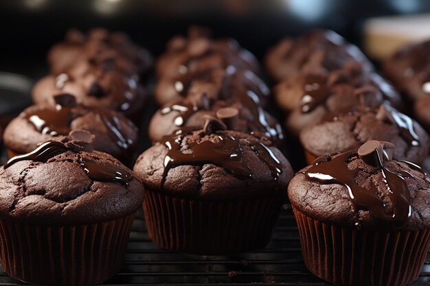 Muffins au chocolat avec des graines de café sur fond beige