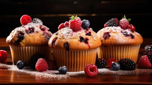 Muffins au chocolat sur la table avec arrière-plan flou