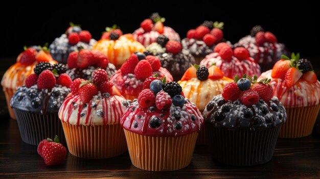 Des muffins au chocolat sur la table avec un fond flou