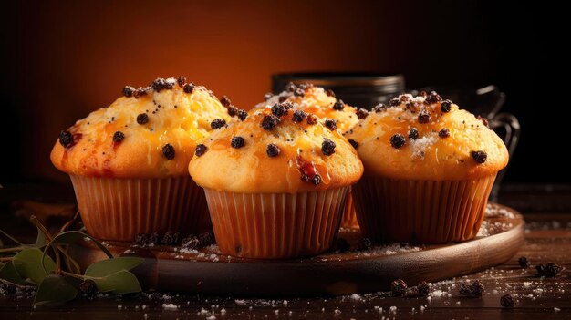 Photo des muffins au chocolat sur la table avec un fond flou