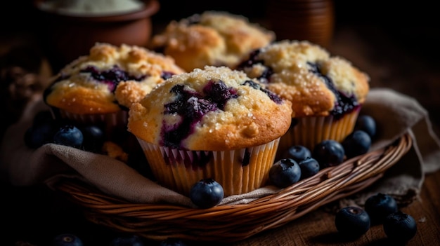 Des muffins aux bleuets Illustrateur d'intelligence artificielle générative