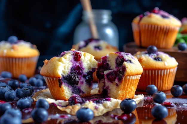 Photo muffins aux bleuets juteux cassés