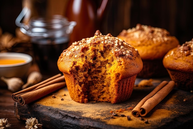 Muffins aux épices à la citrouille d'automne faits maison avec des noix de pécan Cuisson d'automne et d'hiver