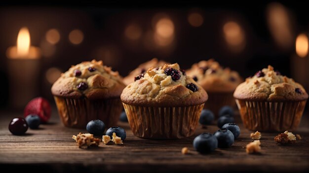 muffins sur une base en bois sur fond sombre