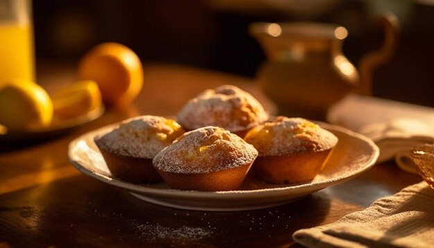 Photo muffins et biscuits faits maison sur une table rustique générés par l'ia