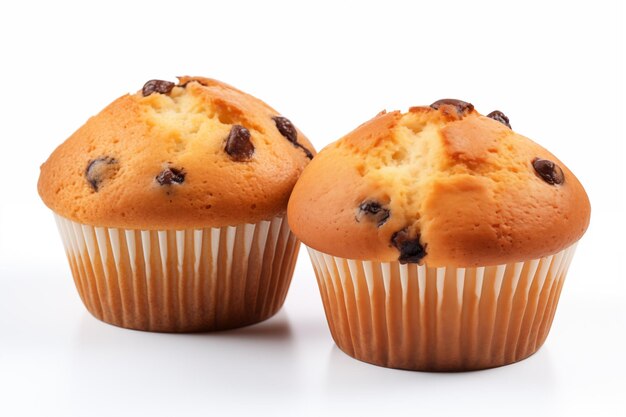 muffins avec des éclats de chocolat isolés sur fond blanc