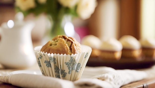 Muffins gâteaux faits maison servis pour le thé Generative Ai