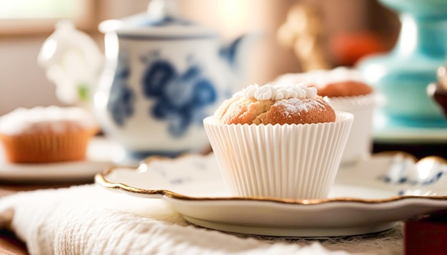 Muffins gâteaux faits maison servis pour le thé Generative Ai