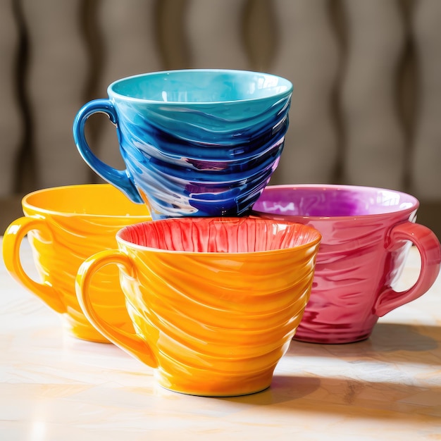 Mug coloré lumineux sur fond coloré généré par ai