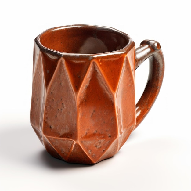 Mug Géométrique Forme Polygonale Orange Foncé Et Marron Avec Sculpture 3d