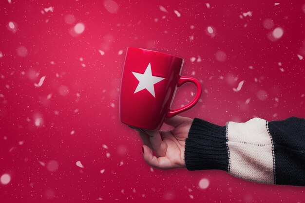 Mug de Noël rouge avec fond de neige rouge