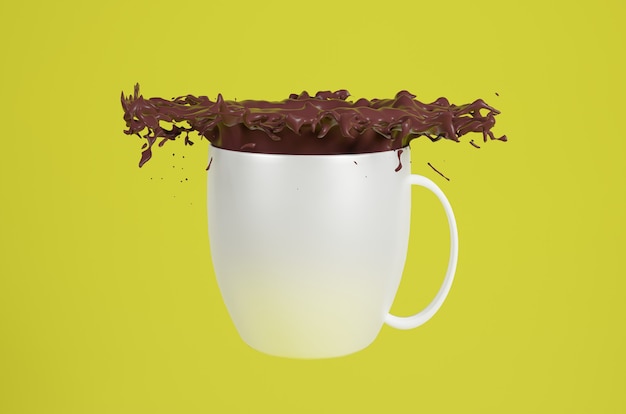 Mug de rendu 3D avec du liquide de chocholate splash