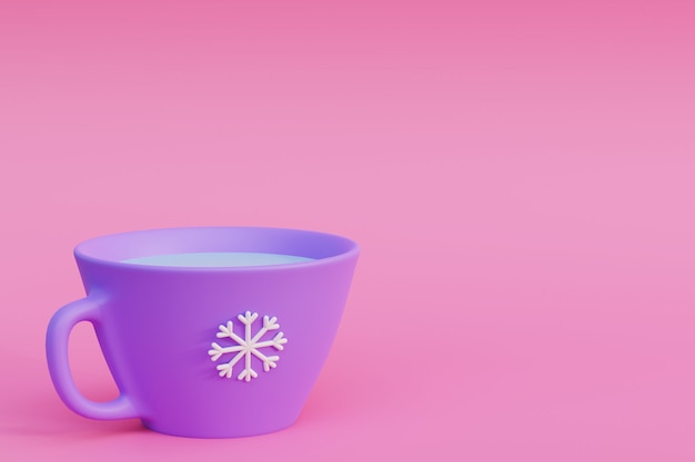 Mug violet avec image de flocon de neige illustration de rendu 3D