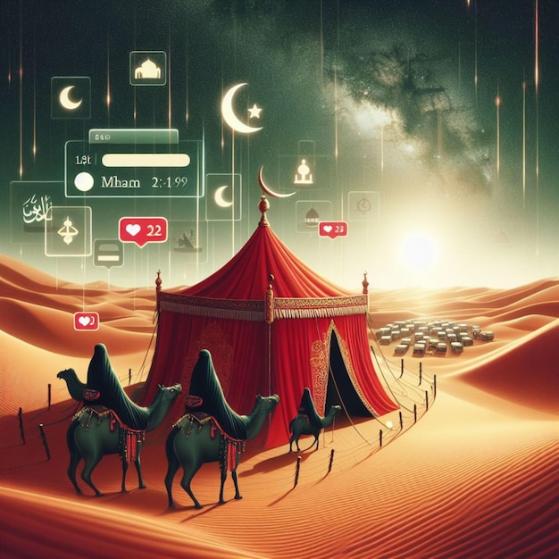 Muharram ashuras posts sur les réseaux sociaux camping rouge dans le désert balises connexes