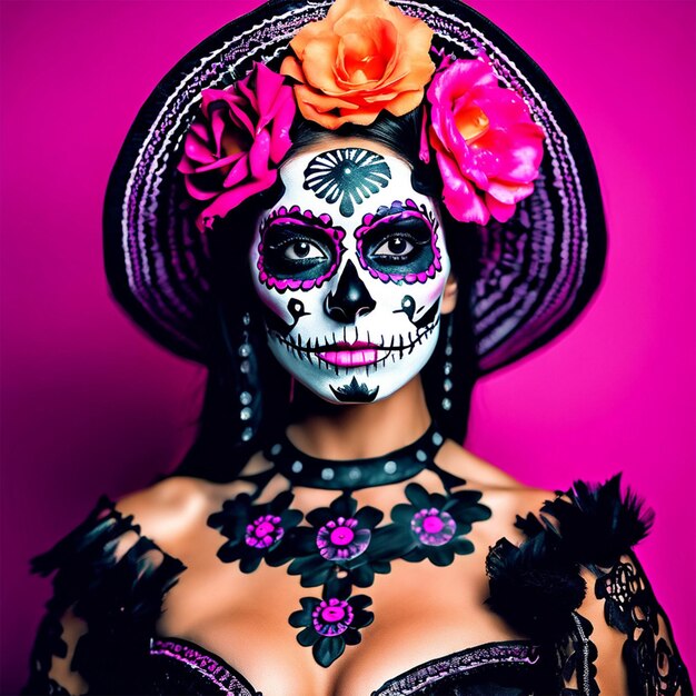 Photo mujer hermosa pintada de catrina mexique le jour des morts