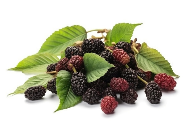 Mulberry avec des feuilles isolées sur un fond blanc