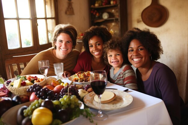 Photo multiethnic family celebrating together