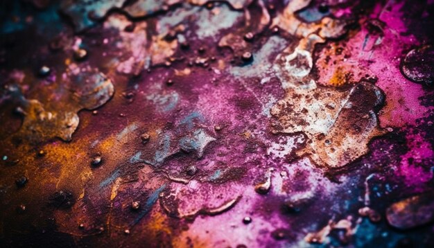 Mur abstrait en métal rouillé avec peinture violette marbrée générée par l'IA