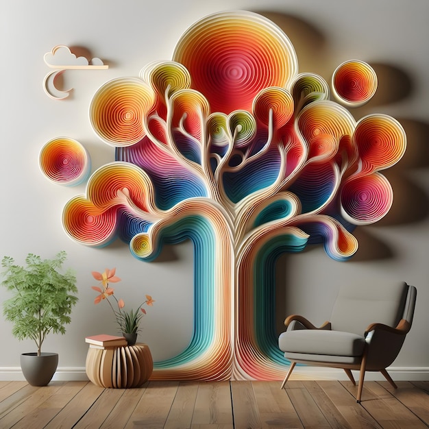 Un mur d'arbre en gradient 3D et un beau fond de papier peint