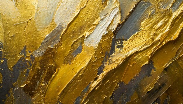 mur d'art en or texturé avec des coups de pinceau abstraits et des détails de couteau de palette évoquant la chaleur et