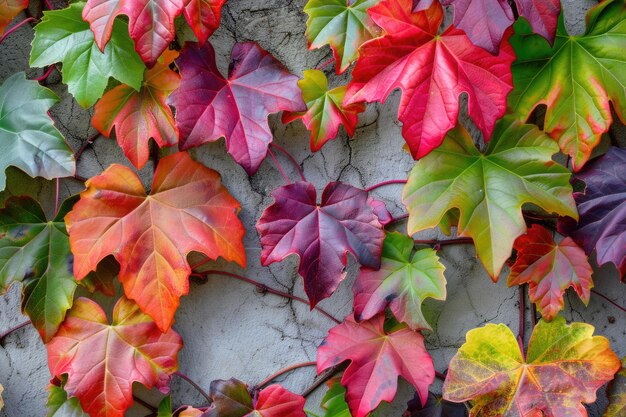 Le mur d'automne coloré avec des feuilles de Parthenocissus