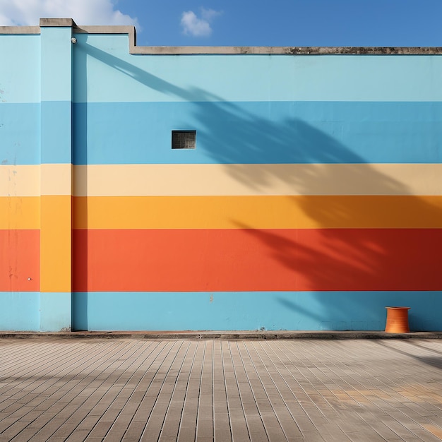 Un mur avec une bande bleue et orange