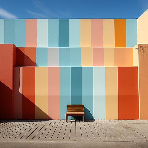 Un mur avec une bande bleue et orange