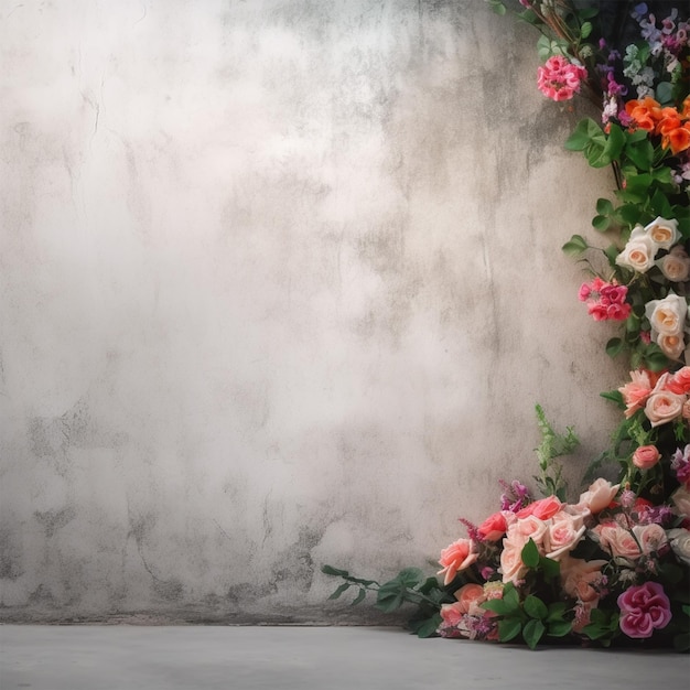 Le mur de béton avec des fleurs