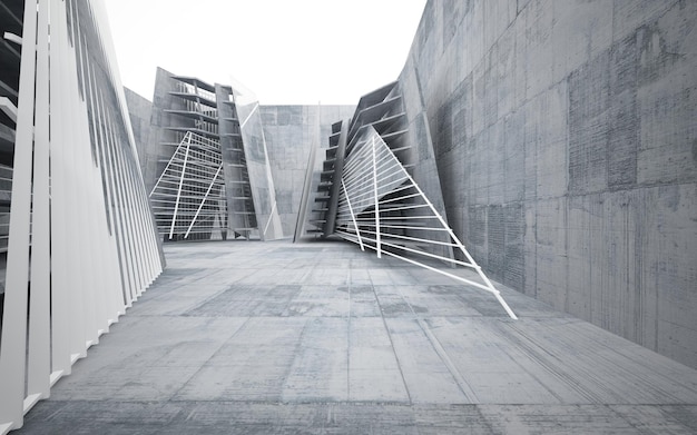 Un mur de béton gris avec un escalier au milieu et un fond blanc.