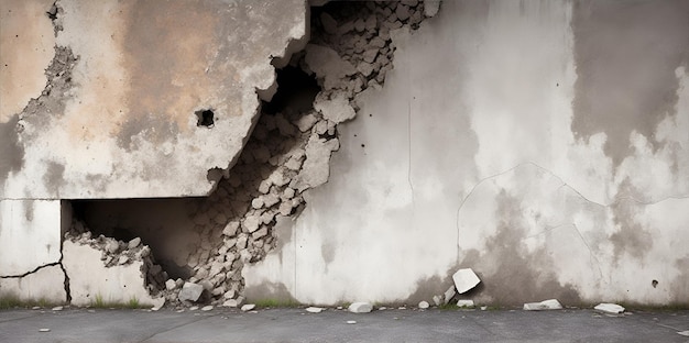 Un mur en béton qui s'effondre Mur et sol en béton AI générative